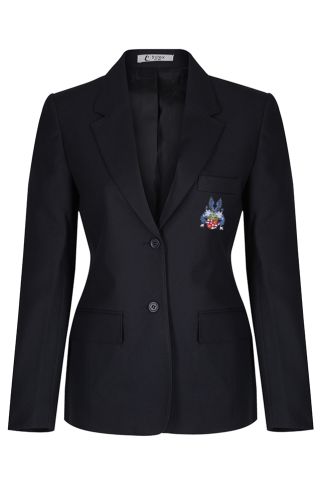 Navy fitted blazer badged with British International School of Ljubljana