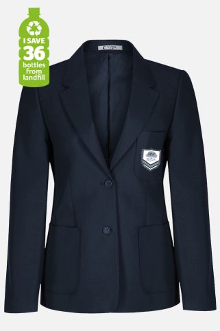 Navy blue girls-fit blazer badged with the school logo for Heathside, Walton-on-Thames