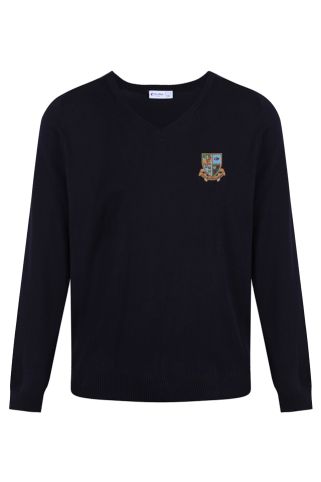 Navy Cotton V-Neck Jumper badged with Britannica school logo