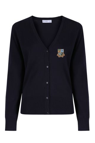 Navy Cotton Cardigan badged with Britannica school logo