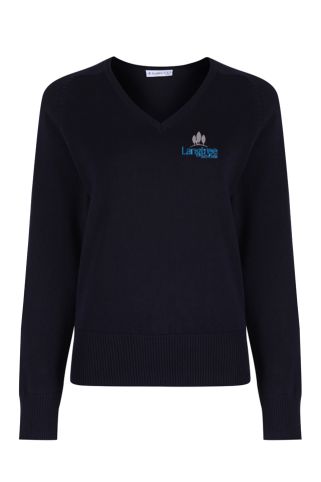 Girls (YEAR 7, 8, 9 & 11 only) NAVY V-Neck Jumper Badged with Langtree School Badge