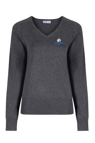 Girls (YEAR 10 only) GREY V-Neck Jumper Badged with Langtree School Badge