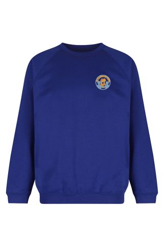 Colbalt Blue Crew Neck Sweatshirt Badged with School Logo