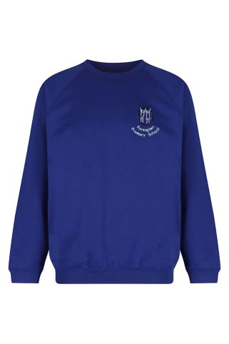 Cobalt blue crew neck sweatshirt badged with Farington Primary School logo
