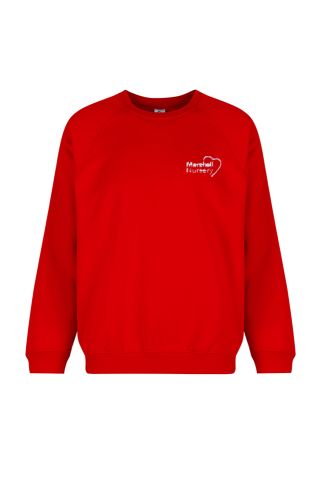 NURSERY red sweatshirt badged with Morehall Primary and Nursery School logo