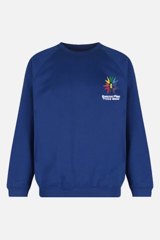 Royal Crewneck Sweatshirt badged with school logo for Beacon Rise Primary School
