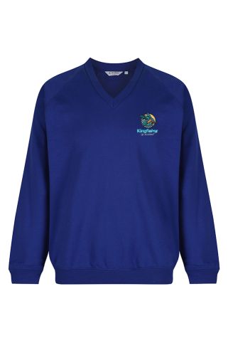 V-Neck Sweatshirt badged with The Kingfisher CE Academy logo