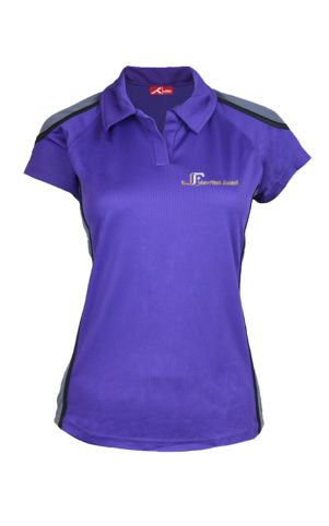 Girls polo badged with The John Frost School logo - purple/gunmetal/black
