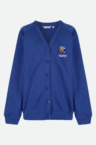Royal cardigan badged with school logo for Beacon Rise Primary School