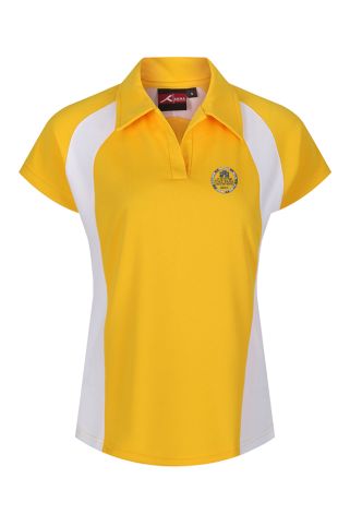 Sports fitted polo yellow/white badged with school logo for The Park Community School