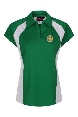 Sports fitted polo emerald/white badged with school logo for The Park Community School