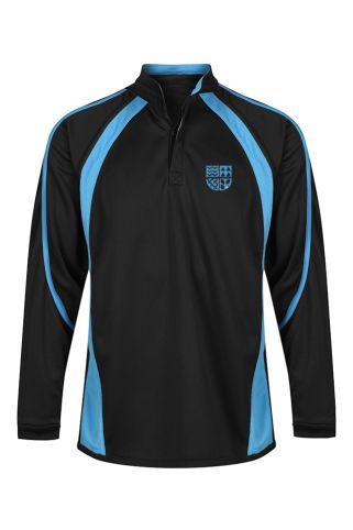 Blue(Aqua) rugby shirt badged with logo for Thames Park Secondary School