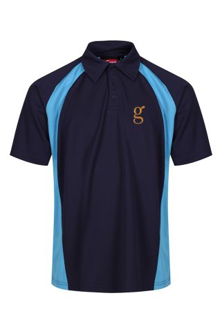Boys navy/cyclone fitted polo badged with Goffs Academy Logo