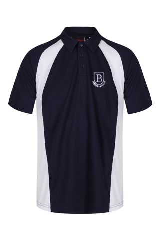 Junior navy sports polo badged with school logo