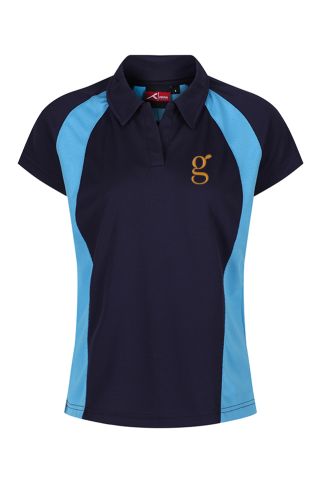 Girls navy/cyclone fitted polo badged with Goffs Academy Logo