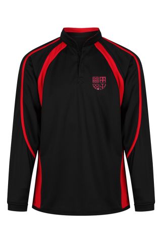 Black and red (Terra) rugby shirt badged with logo for Thames Park Secondary School