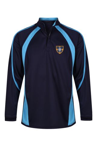 Navy and Cyclone Blue Games Top with St Andrew's School Badge