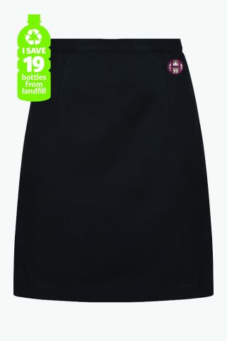 Black contemporary skirt badged with Highfields School logo