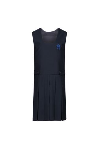 Navy Crew Neck Tab Pinafore badged with School Logo