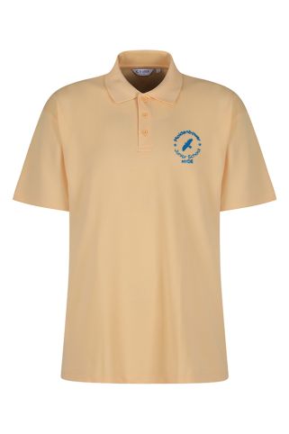 Sports Gold Polo Shirt (HYDE) Badged with Maidenbower School Logo