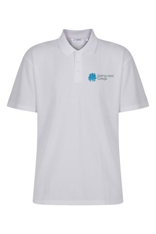 White poloshirt badged with Collingwood College logo