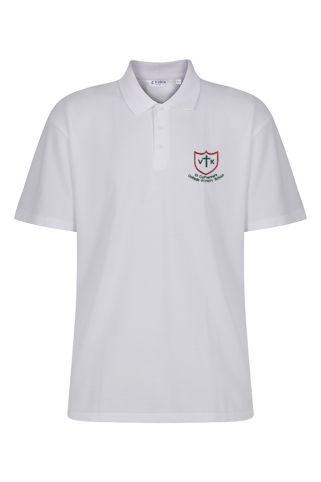 White poloshirt badged with St Catherine's Catholic Primary School logo