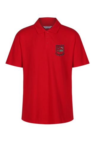 Red Poloshirt badged with the logo for Llanybydder Primary School