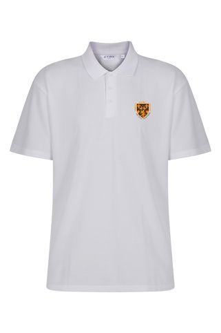 Primary School White poloshirt badged with The Helena Romanes School badge
