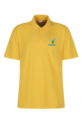 Yellow poloshirt badged with the logo for Whitegate Nursery School