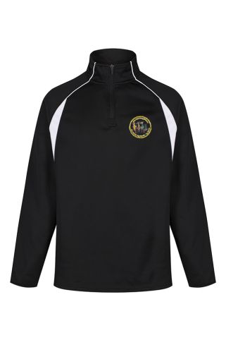 Black/white mid-layer sports top badged with East Hunsbury Primary School logo