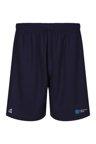 Navy AKOA sports shorts badged with the Collingwood College Logo