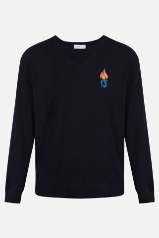 Navy cotton blend jumper badged with Monmouth Comprehensive School logo 