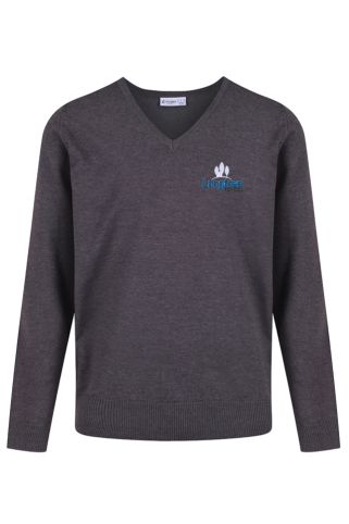 Boys (YEAR 10 only) GREY Cotton Blend V-Neck Jumper Badged with Langtree School Badge
