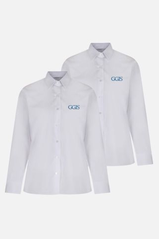 2 PACK White Long Sleeve Blouse badged with the logo for Greater Grace International School