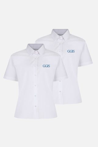 2 PACK White Short Sleeve Blouse badged with the logo for Greater Grace International School