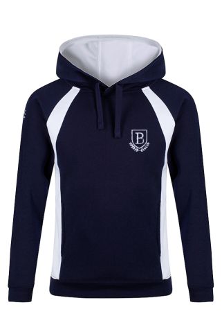 Senior navy/white sports hoody badged with school logo