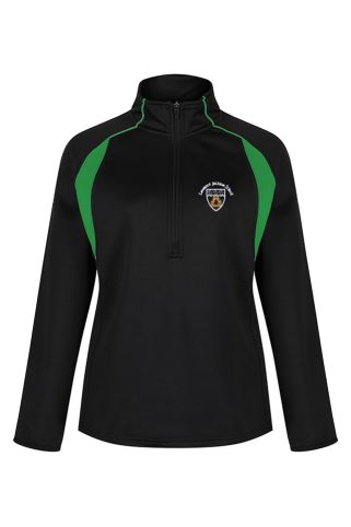 Girls Fitted Black and Emerald Mid-Layer top badged with Laurence Jackson Logo