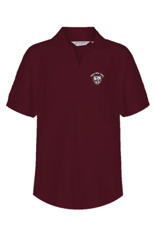 Maroon fitted polo badged with Richard Lander School Logo