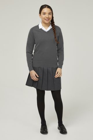 Girls' Fit V-Neck 100% Cotton School Jumper (9-16+ Years)