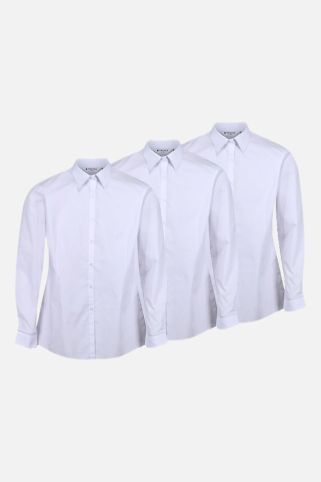3 Pack Long Sleeve Slim Fit Easy Iron School Blouses White (3-16+ Years)