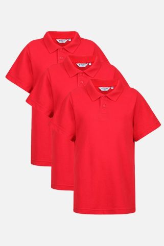 3 Pack Elements Standard Fit Short Sleeve Polo Shirts Bright Red (2-16 Years)