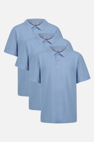 3 Pack Elements Standard Fit Short Sleeve Polo Shirts Sky Blue (2-16 Years)