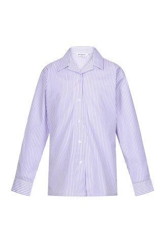 Striped purple/white rever collar blouse long sleeve (twin pack)