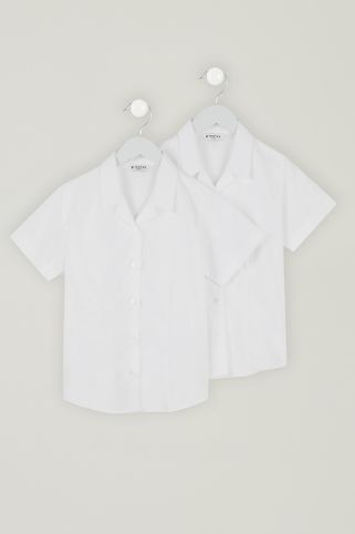 2 Pack Short Sleeve Fitted Revere Collar Non-Iron School Blouses (5-16+ Years)