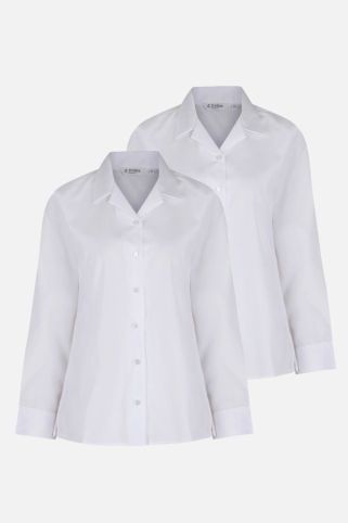2 Pack Long Sleeve Revere Collar Non-Iron School Blouses (3-16+ Years)