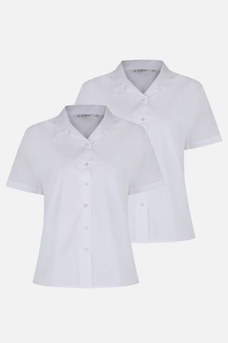 2 Pack Short Sleeve Revere Collar Non-Iron School Blouses (3-16+ Years)