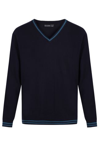 Navy Helena Romanes jumper with teal stripe