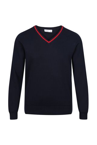 Boys cotton v-neck jumper with red v-stripe
