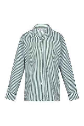 Striped green/white rever collar blouse long sleeve (twin pack)