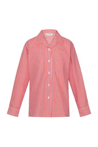 Striped red/white rever collar blouse long sleeve (twin pack)